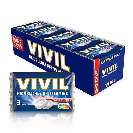 VIVIL Natürliches Pfefferminz Pastillen ohne Zucker | 20x3 Rollen