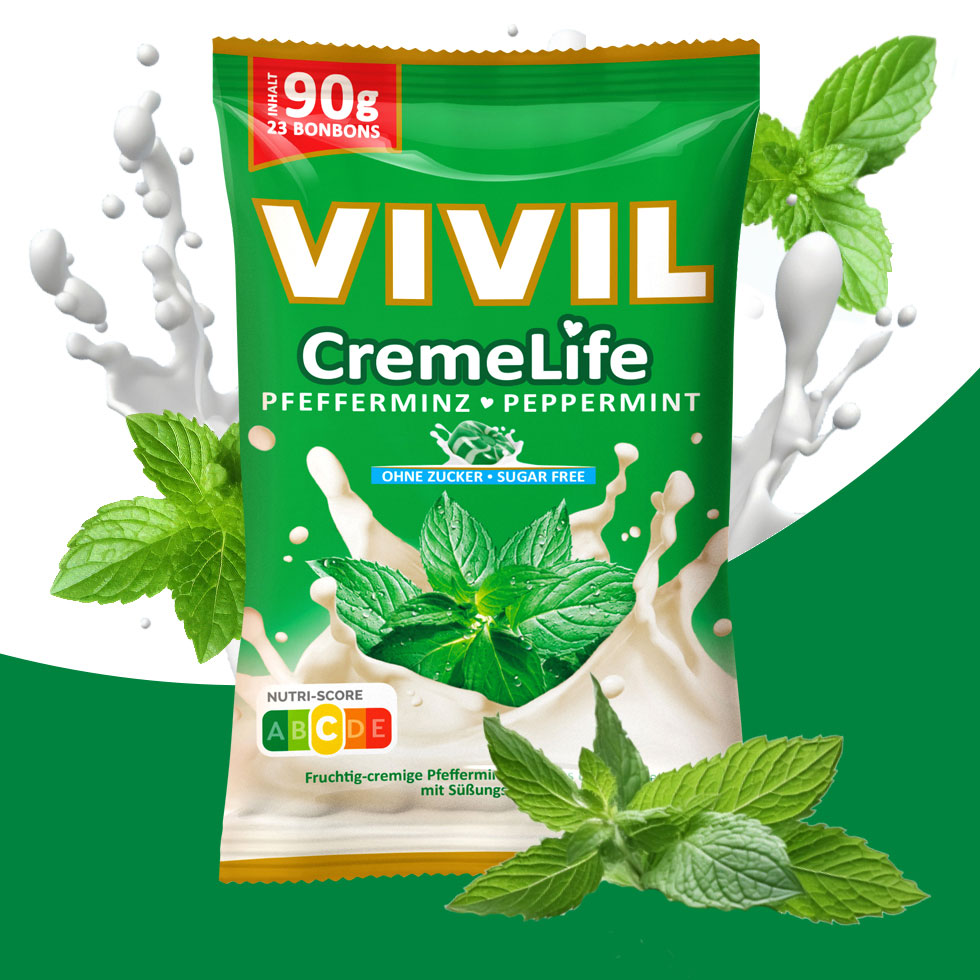 VIVIL Creme Life Pfefferminz Sahnebonbons ohne Zucker | 90g