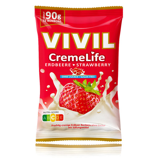 VIVIL Creme Life Erdbeere Sahnebonbons ohne Zucker | 90g