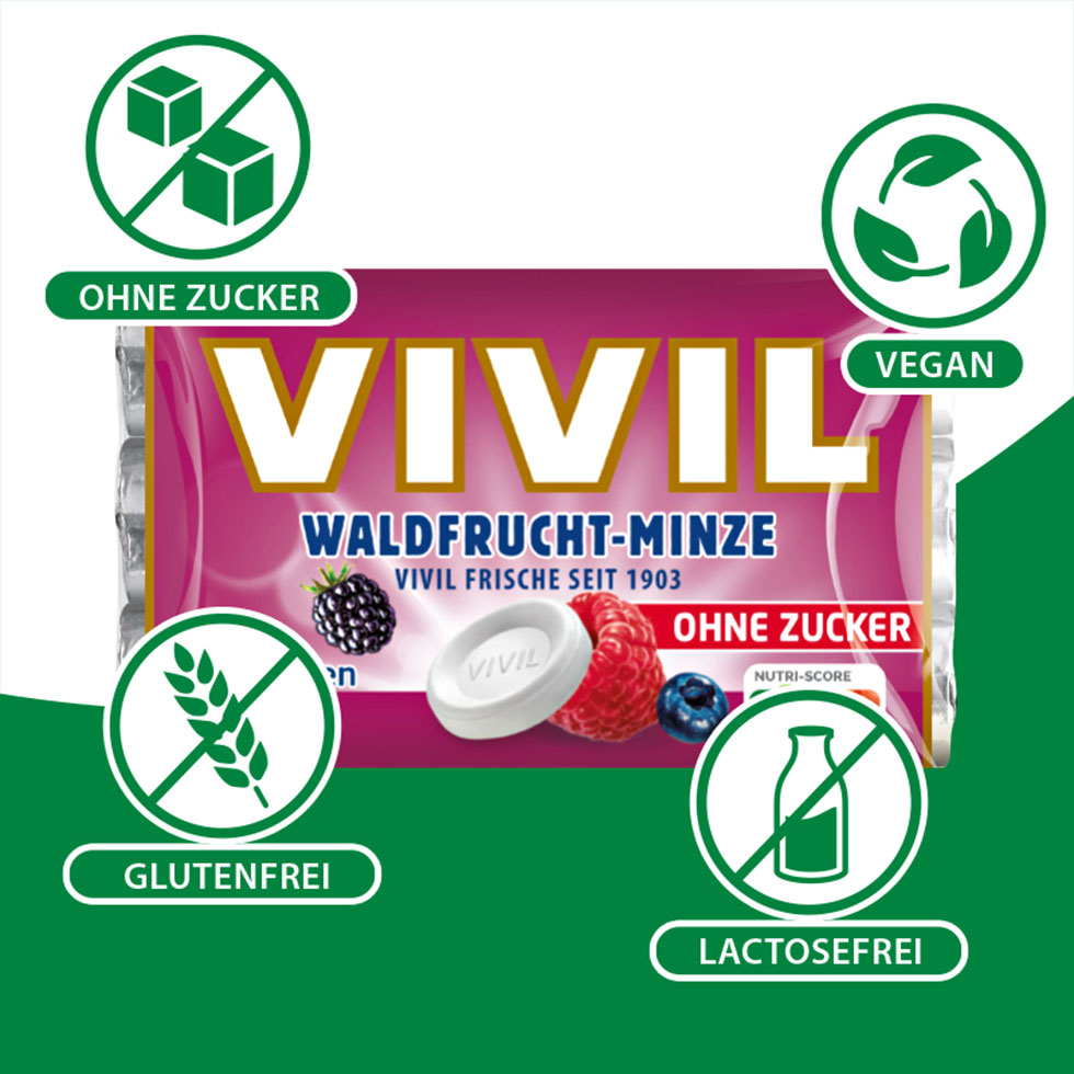 VIVIL Waldfrucht-Minze Pastille ohne Zucker | 3er Pack