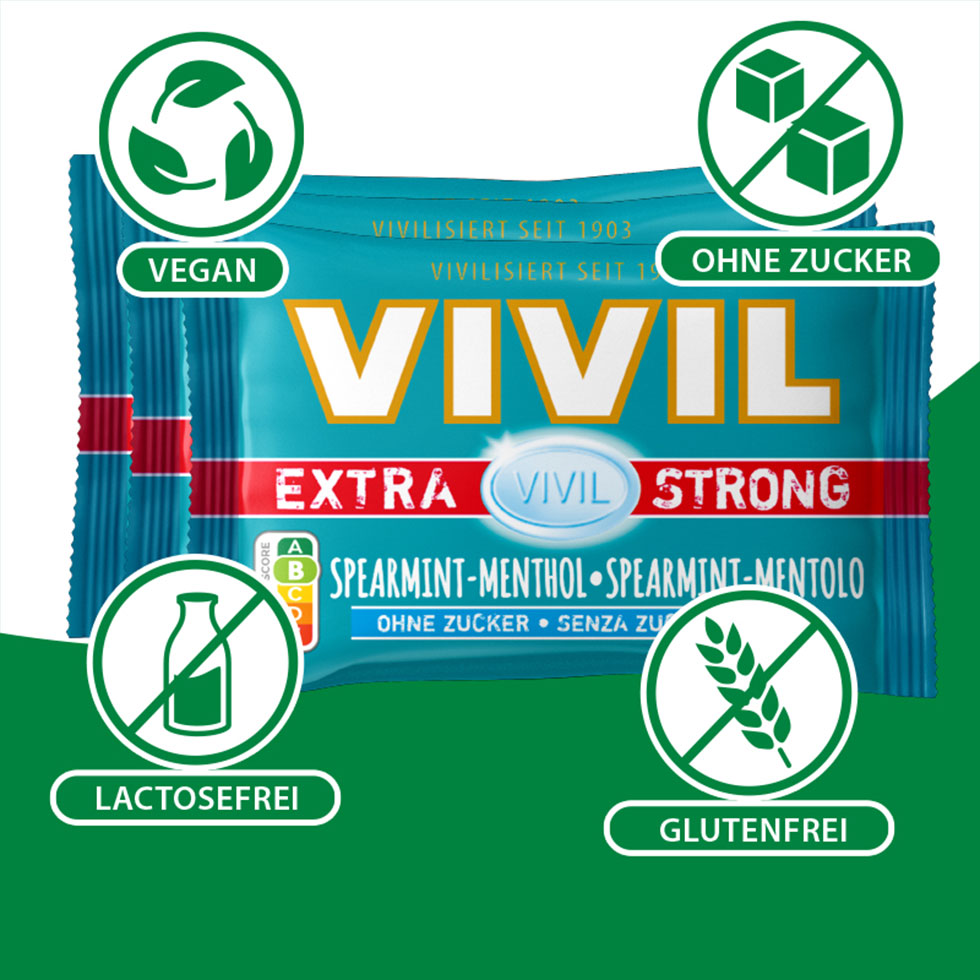 VIVIL Extra Strong Spearmint-Menthol ohne Zucker | 3er Pack