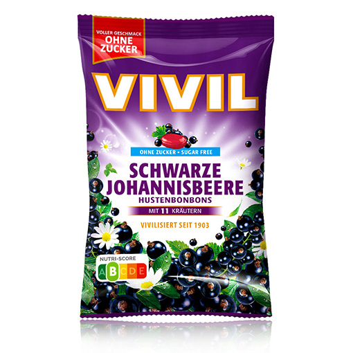 VIVIL Schwarze Johannisbeere Hustenbonbons ohne Zucker | 120g