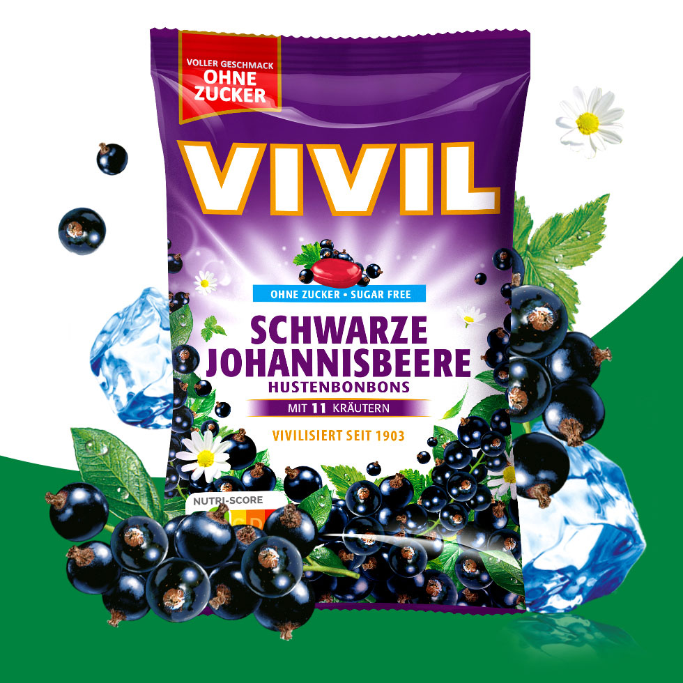 VIVIL Schwarze Johannisbeere Hustenbonbons ohne Zucker | 120g