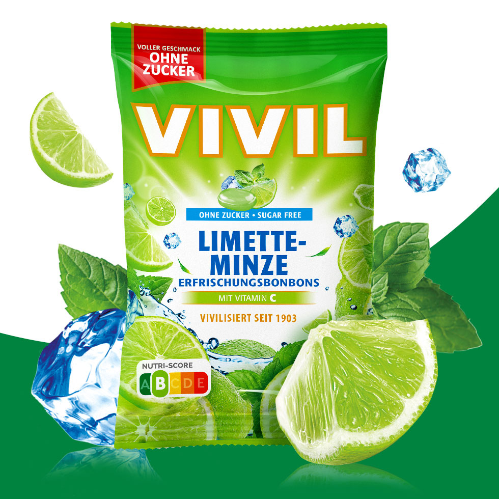 VIVIL Limette-Minze Erfrischungsbonbons ohne Zucker | 120g