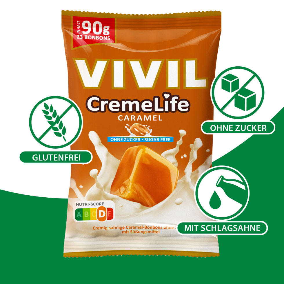 VIVIL Creme Life Caramel Sahnebonbons ohne Zucker | 90g