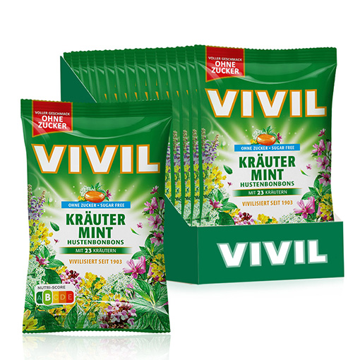 VIVIL Kräuter-Mint Hustenbonbons ohne Zucker | 15 Beutel