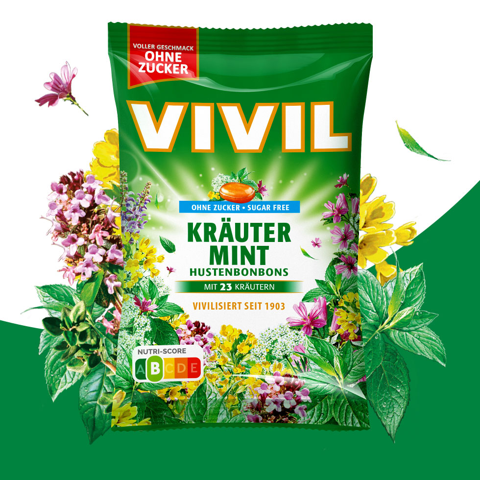 VIVIL Kräuter-Mint Hustenbonbons ohne Zucker | 120g