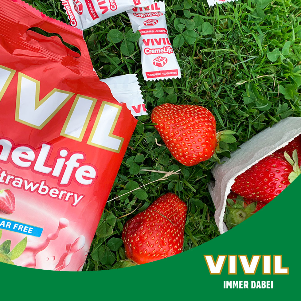 VIVIL Creme Life Erdbeere Sahnebonbons ohne Zucker | 90g