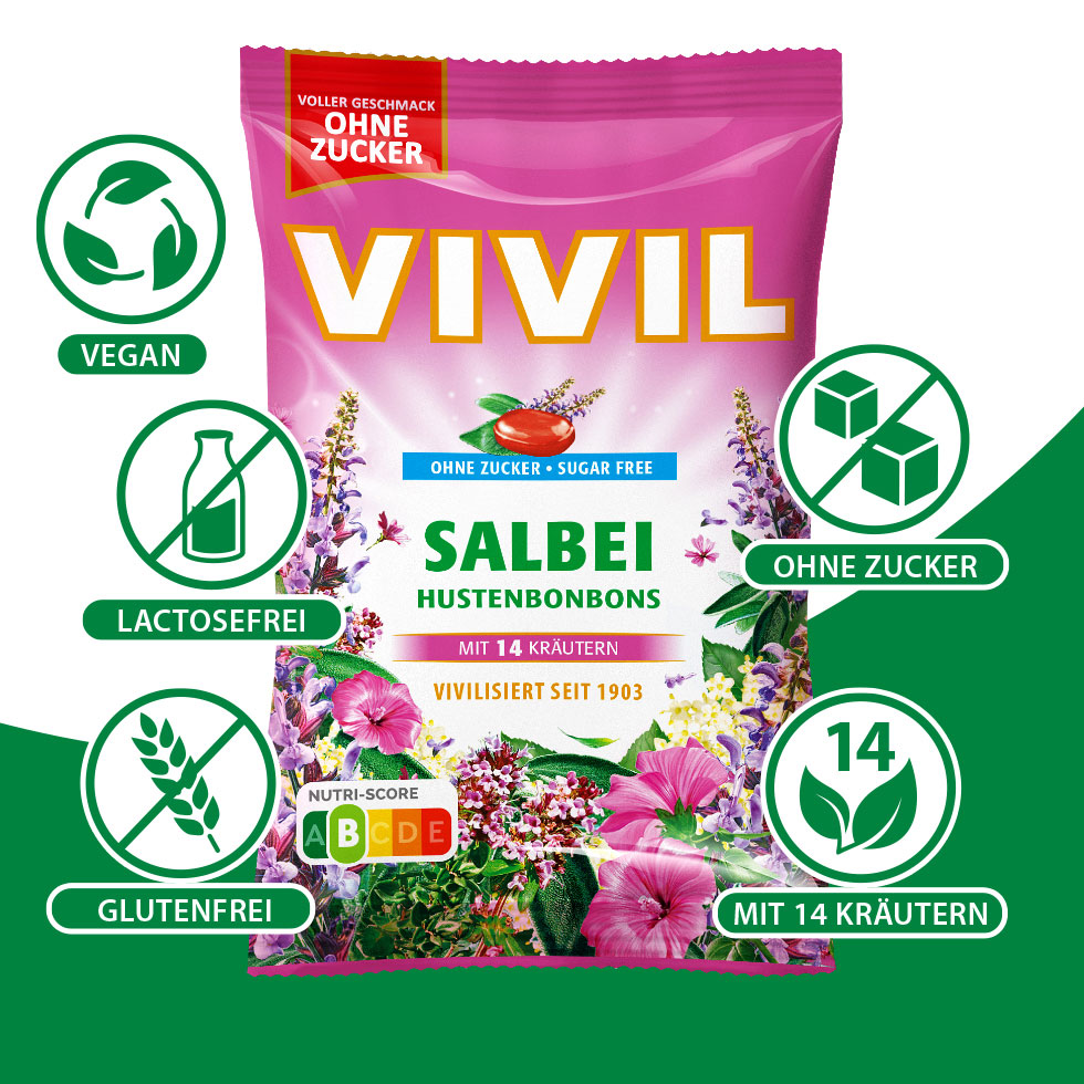 VIVIL Salbei Hustenbonbons ohne Zucker | 120g