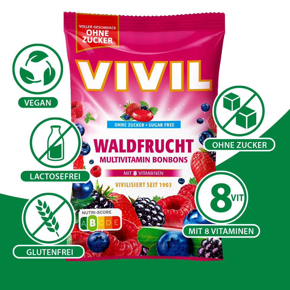 VIVIL Waldfrucht Multivitaminbonbons ohne Zucker | 120g