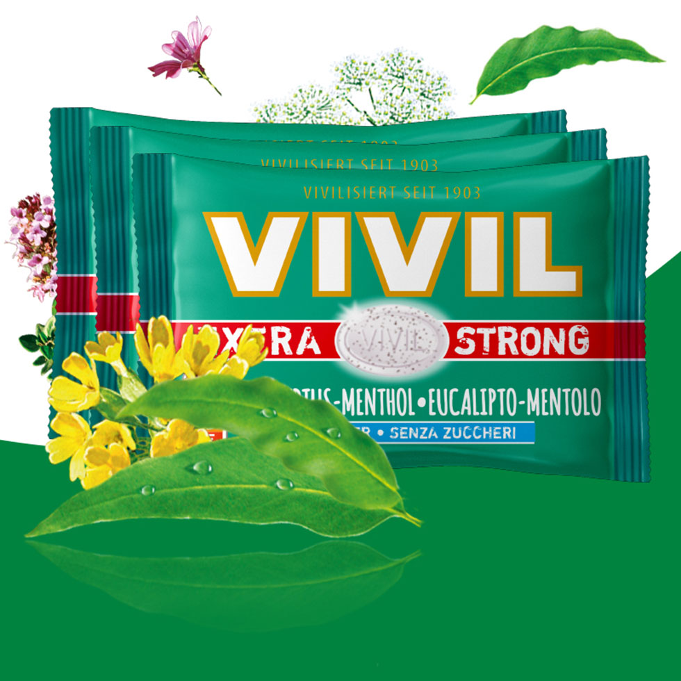 VIVIL Extra Strong Eukalyptus-Menthol ohne Zucker | 3er Pack