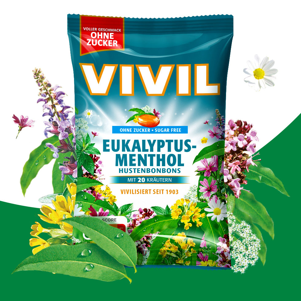 VIVIL Eukalyptus-Menthol Hustenbonbons ohne Zucker | 120g