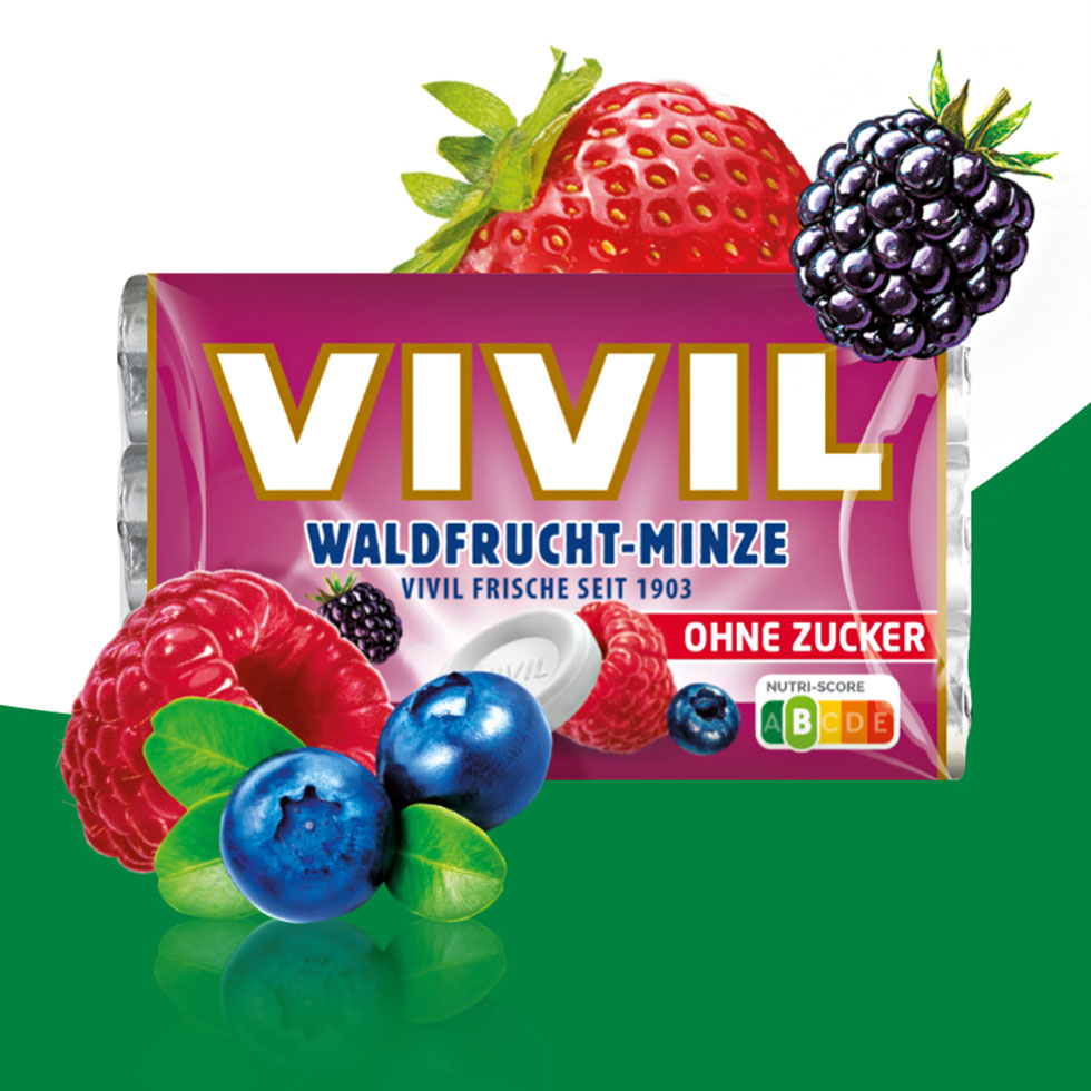 VIVIL Waldfrucht-Minze Pastille ohne Zucker | 3er Pack