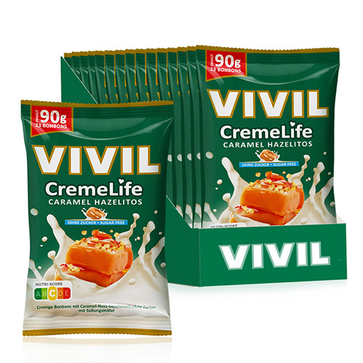 VIVIL Creme Life Caramel Hazelitos Sahnebonbons ohne Zucker | 15 Beutel