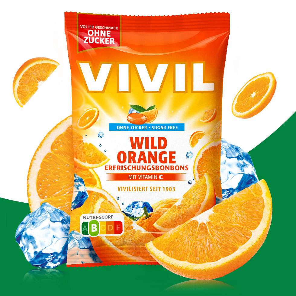 VIVIL Wild Orange Erfrischungsbonbons ohne Zucker | 120g