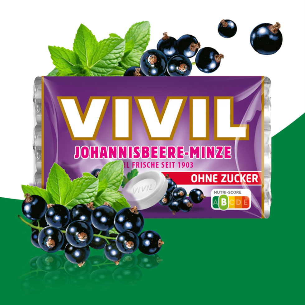 VIVIL Johannisbeere-Minze Pastillen ohne Zucker | 3er Pack