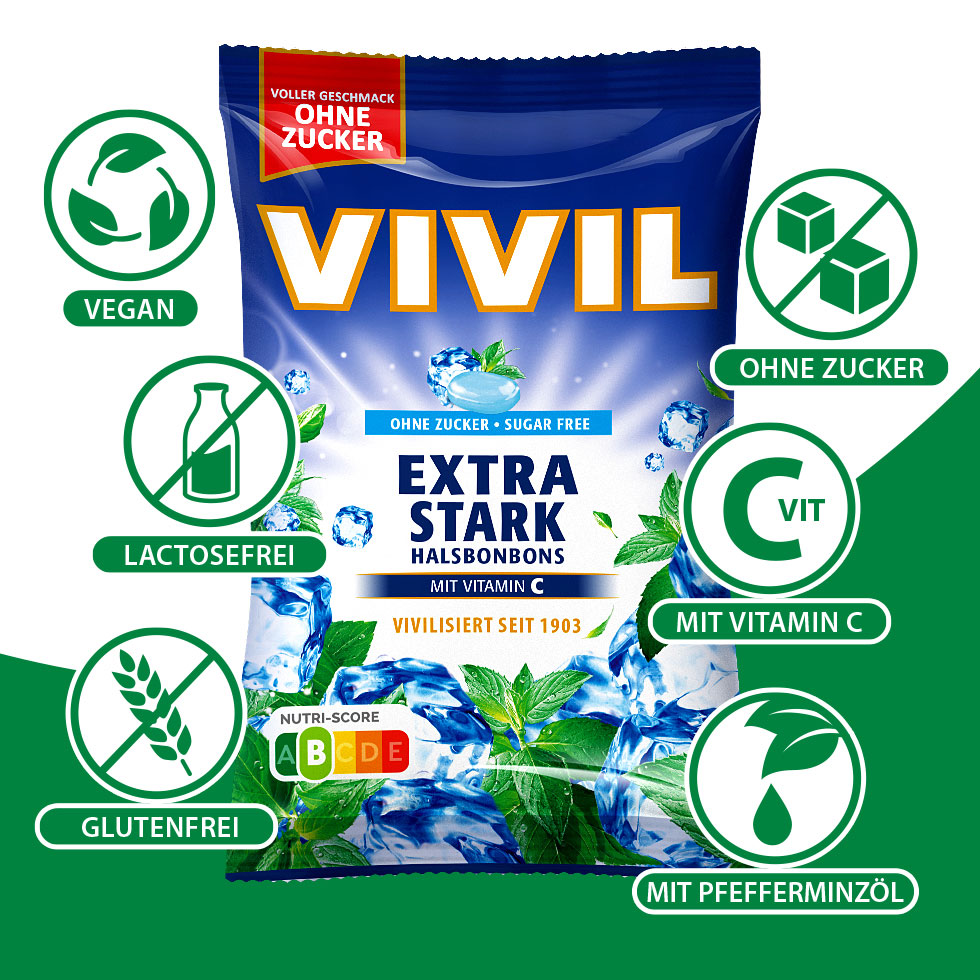 VIVIL Extra Stark Halsbonbons ohne Zucker | 120g