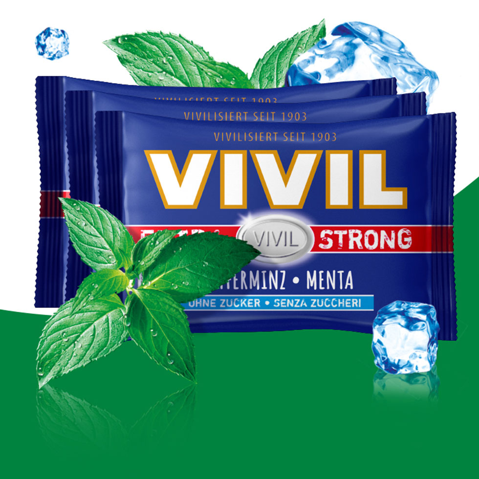 VIVIL Extra Strong Pfefferminz ohne Zucker | 3er Pack