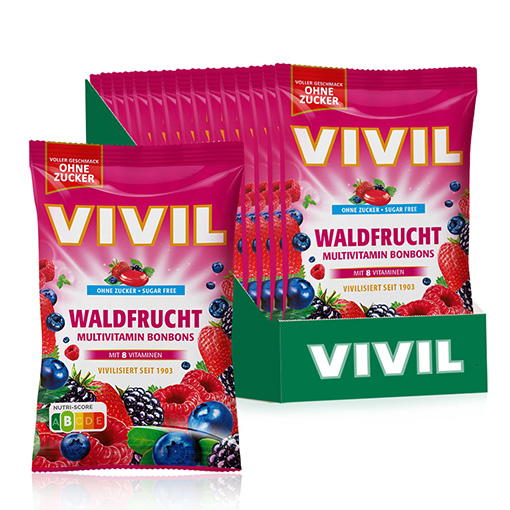 VIVIL Waldfrucht Multivitaminbonbons ohne Zucker | 15 Beutel