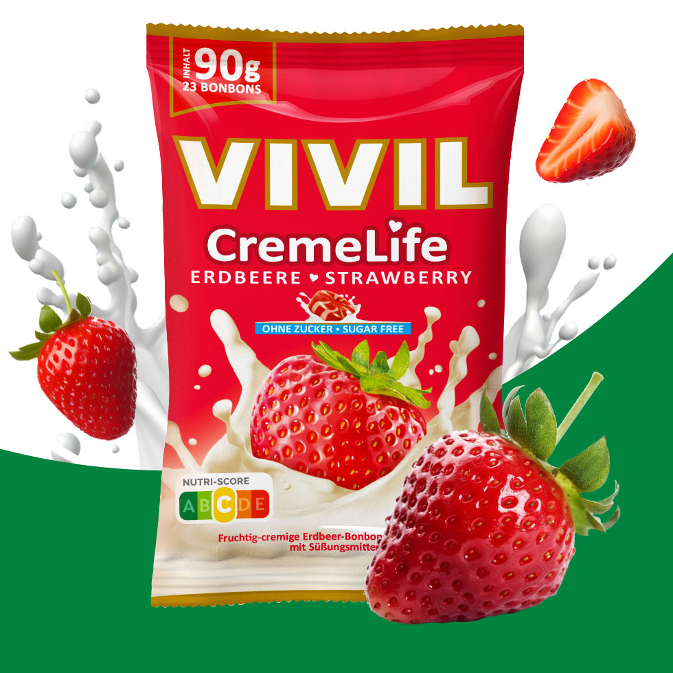 VIVIL Creme Life Erdbeere Sahnebonbons ohne Zucker | 90g