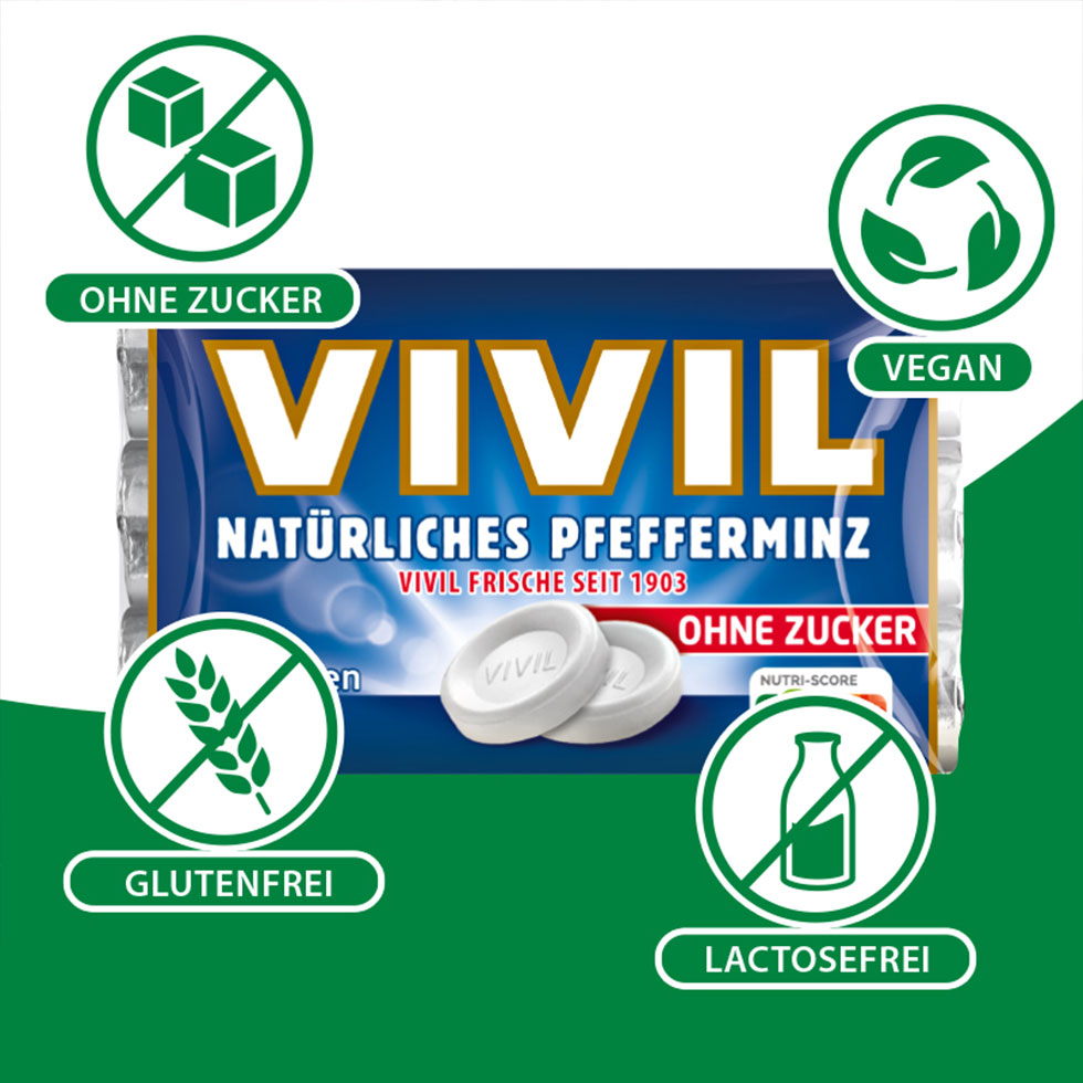 VIVIL Natürliches Pfefferminz Pastillen ohne Zucker | 3er Pack