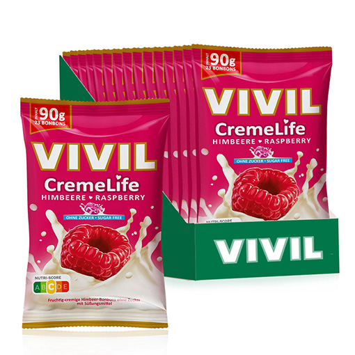 VIVIL Creme Life Himbeere Sahnebonbons ohne Zucker | 15 Beutel