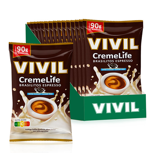 VIVIL Creme Life Brasilitos Espresso Sahnebonbons ohne Zucker | 15 Beutel