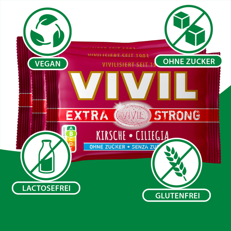 VIVIL Extra Strong Kirsche ohne Zucker | 3er Pack