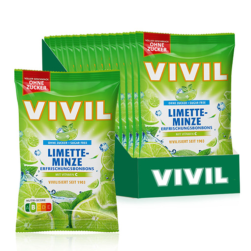 VIVIL Limette-Minze Erfrischungsbonbons ohne Zucker | 15 Beutel