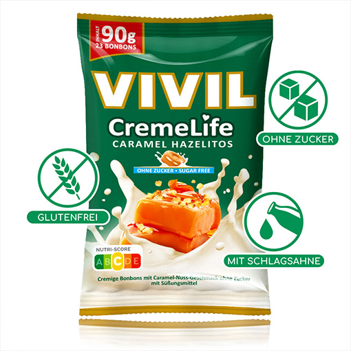 VIVIL Creme Life Caramel Hazelitos Sahnebonbons ohne Zucker | 90g