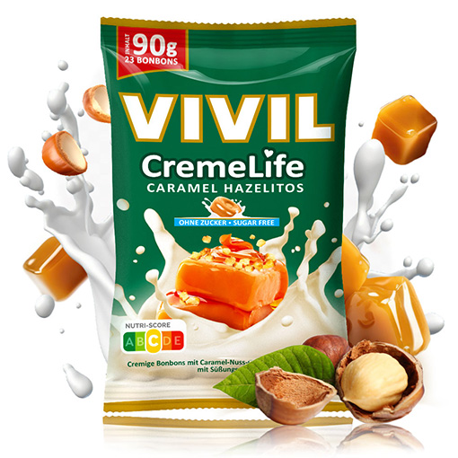 VIVIL Creme Life Caramel Hazelitos Sahnebonbons ohne Zucker | 90g