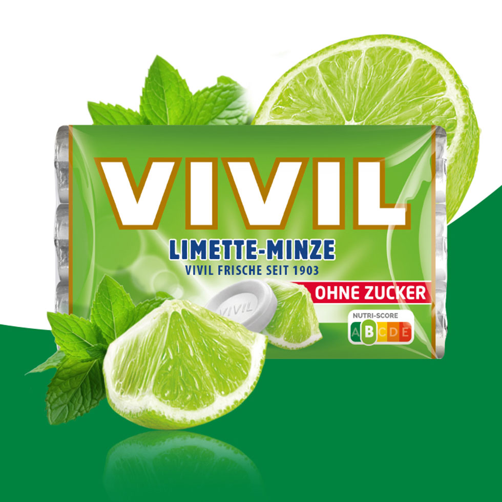 VIVIL Limette-Minze Pastillen ohne Zucker | 3er Pack