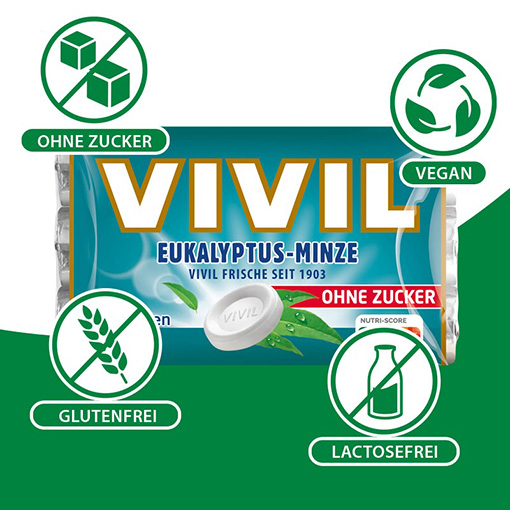 VIVIL Eukalyptus-Minze Pastille ohne Zucker | 3er Pack