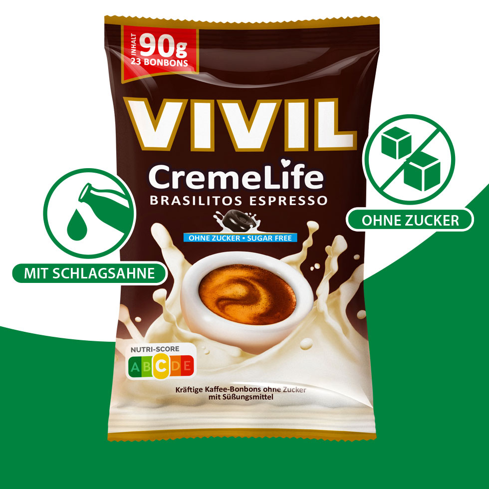 VIVIL Creme Life Brasilitos Espresso Sahnebonbons ohne Zucker | 90g