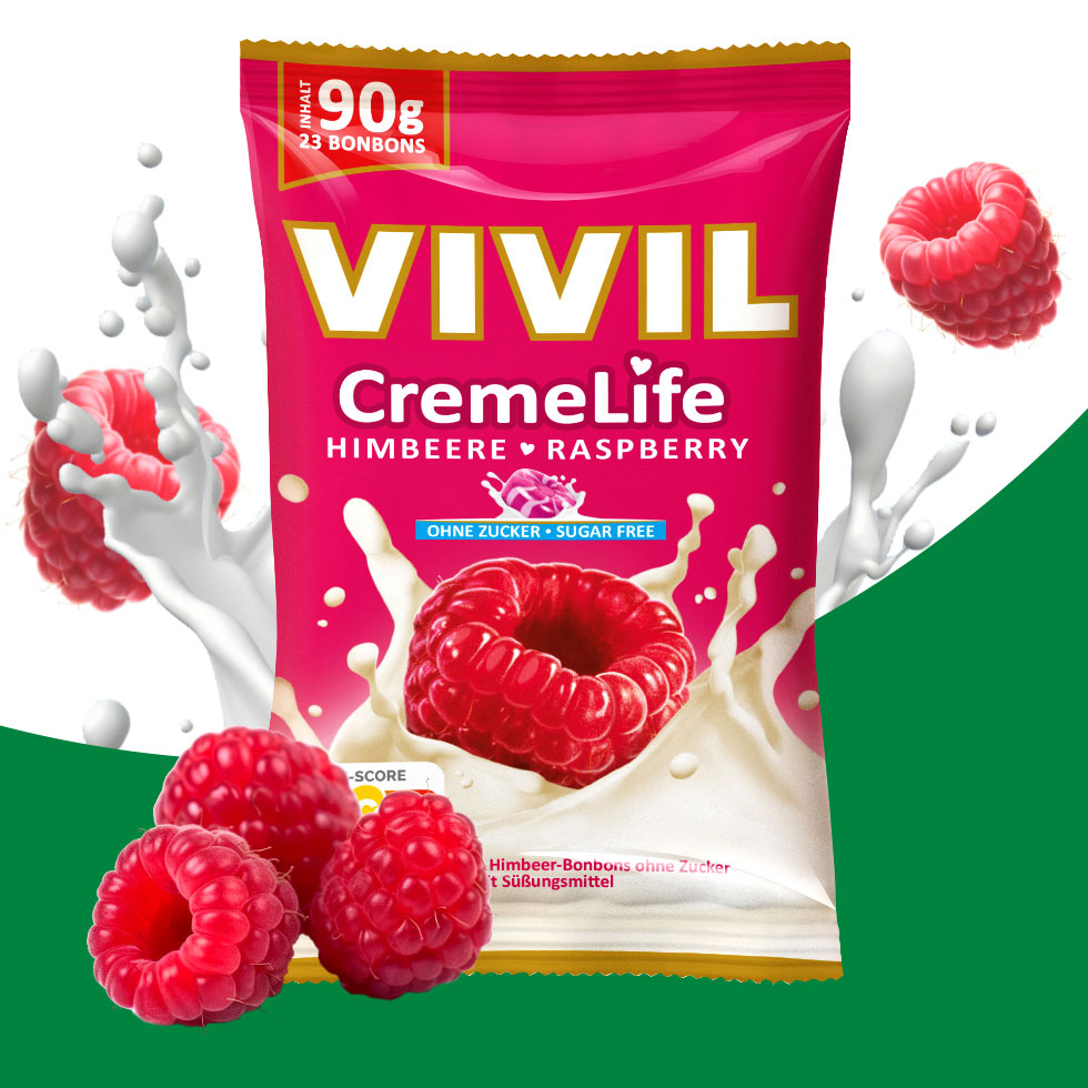 VIVIL Creme Life Himbeere Sahnebonbons ohne Zucker | 90g