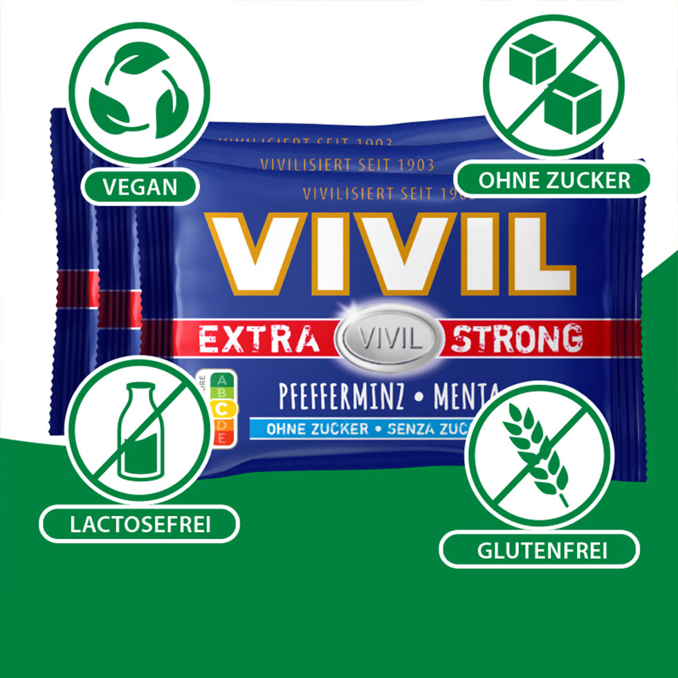 VIVIL Extra Strong Pfefferminz ohne Zucker | 3er Pack