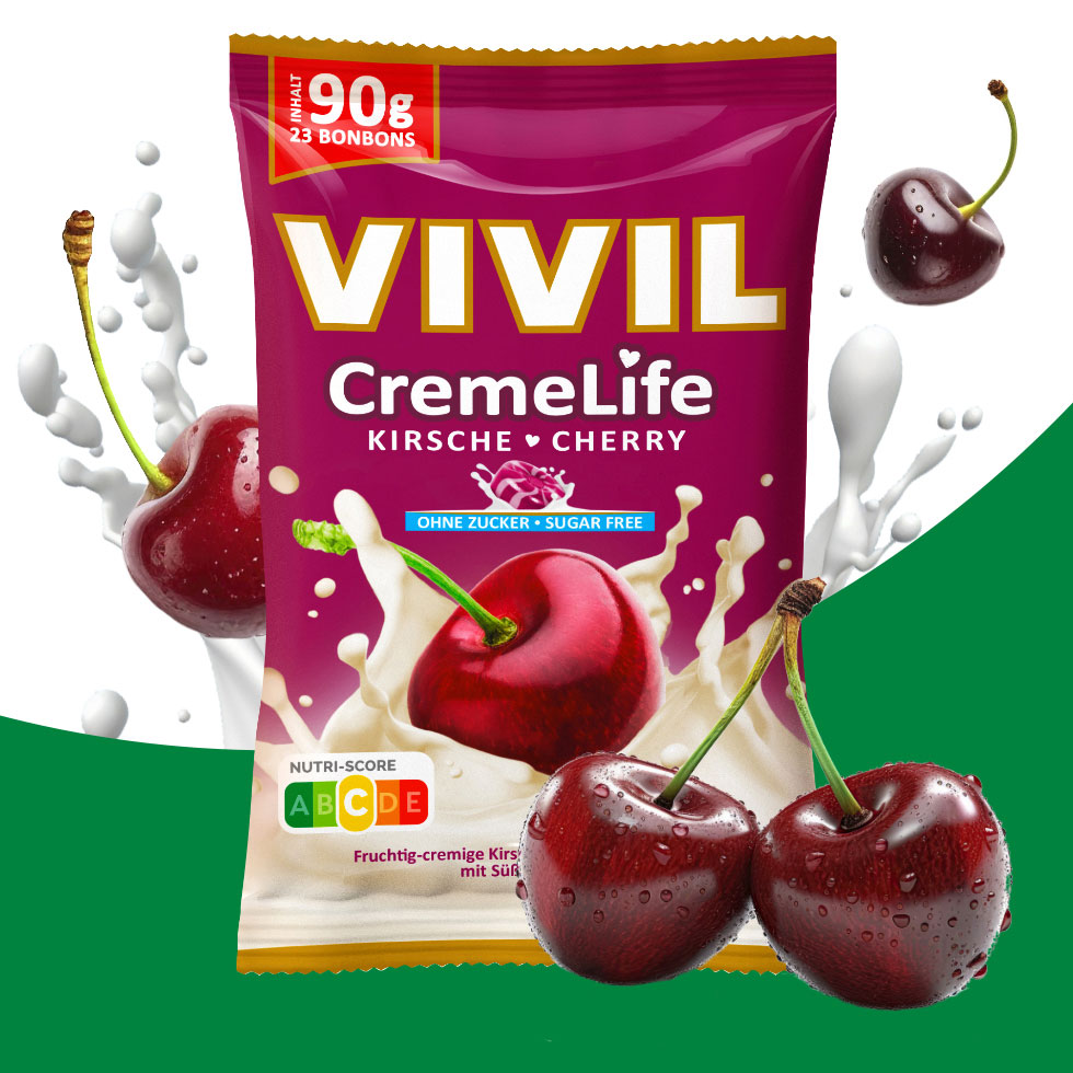 VIVIL Creme Life Kirsche Sahnebonbons ohne Zucker | 90g